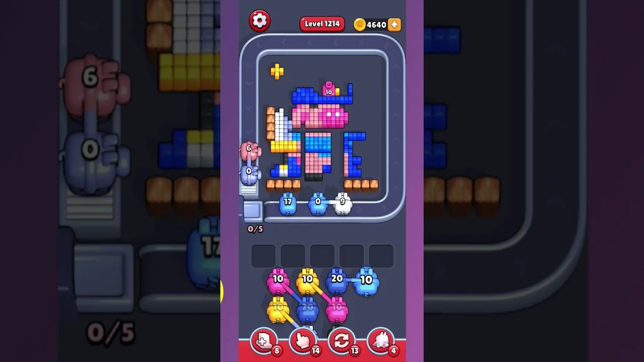 Pixel Flow Level 1214 grid layout and solution screenshot