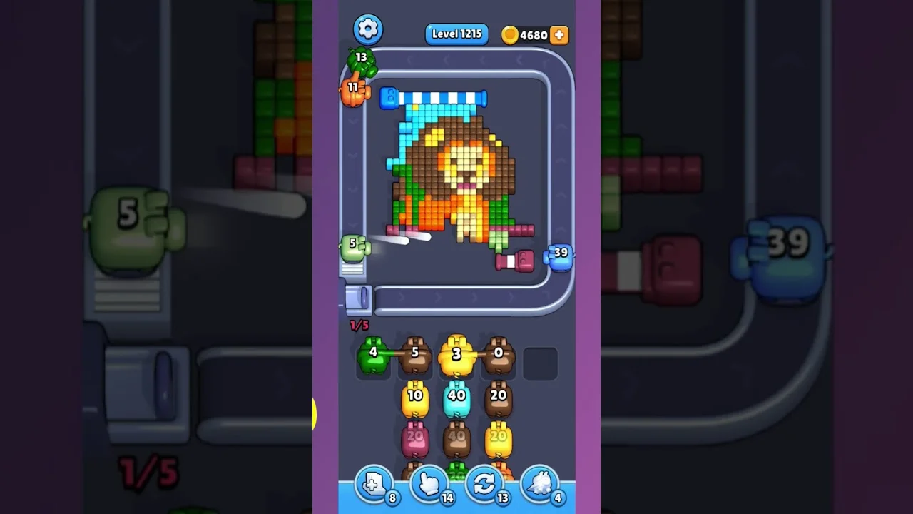 Pixel Flow Level 1215 grid layout and solution screenshot