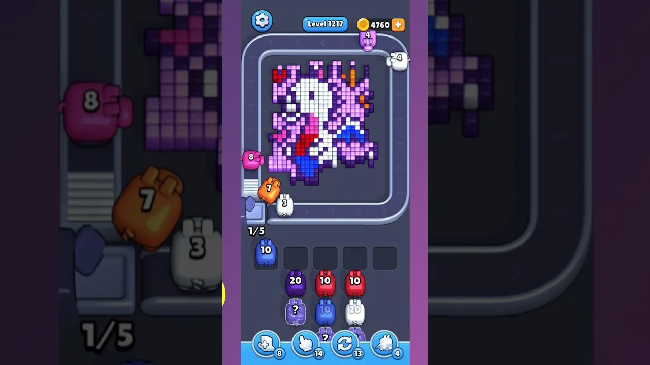 Pixel Flow Level 1217 grid layout and solution screenshot