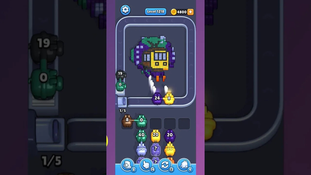 Pixel Flow Level 1218 grid layout and solution screenshot