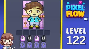 Pixel Flow Level 122 grid layout and solution screenshot