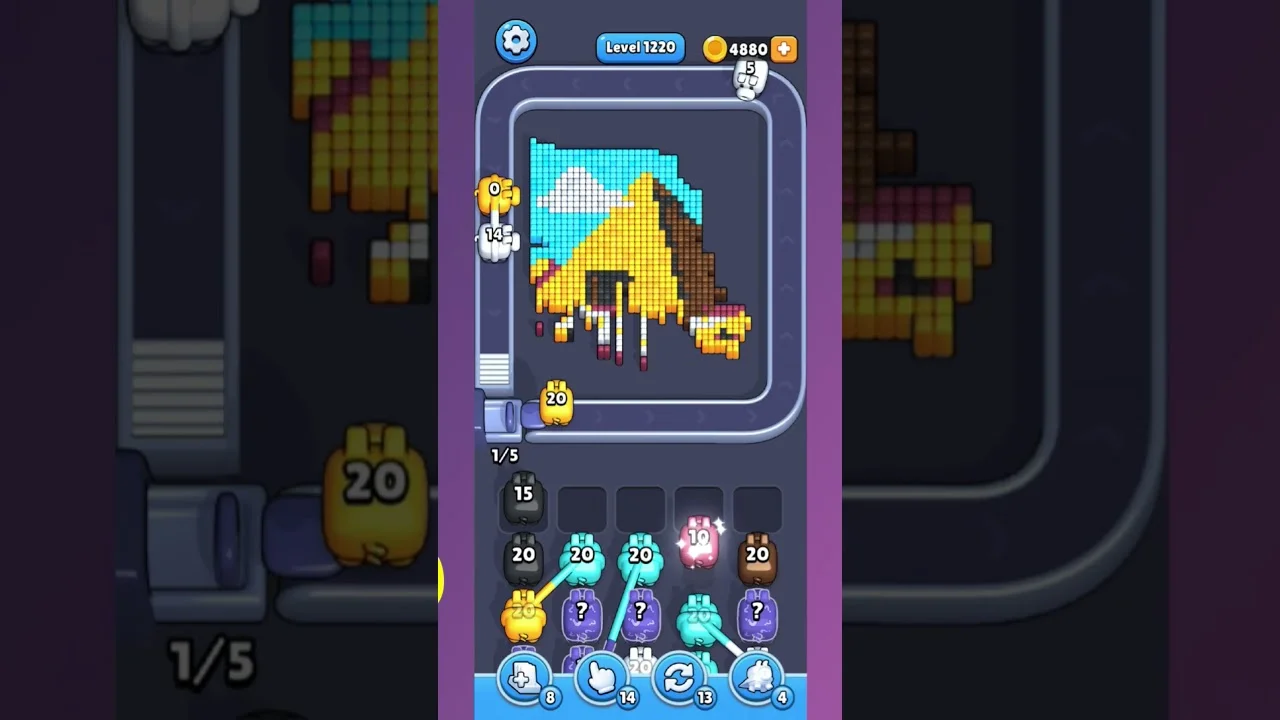 Pixel Flow Level 1220 grid layout and solution screenshot