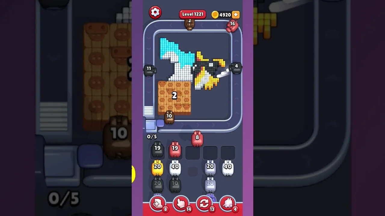 Pixel Flow Level 1221 grid layout and solution screenshot