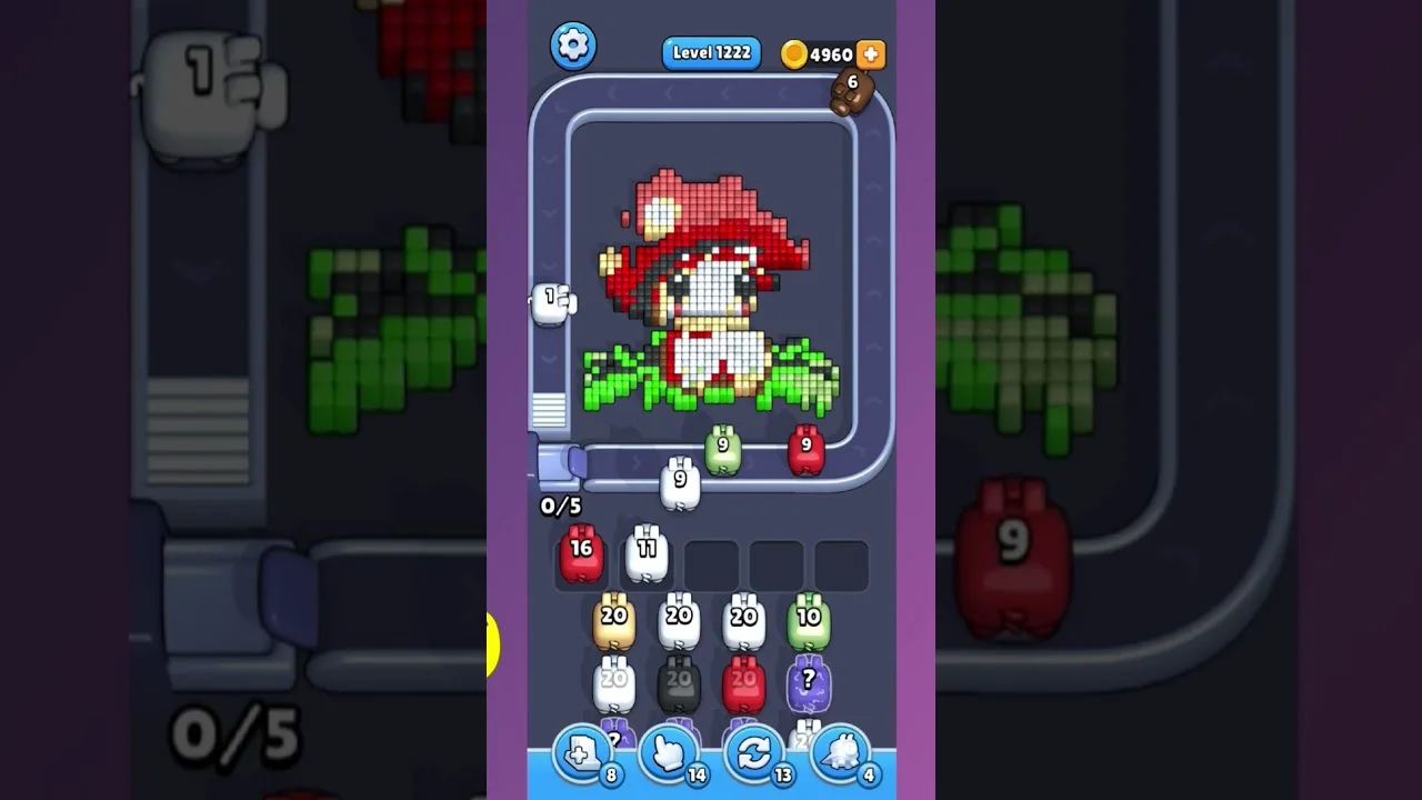 Pixel Flow Level 1222 grid layout and solution screenshot