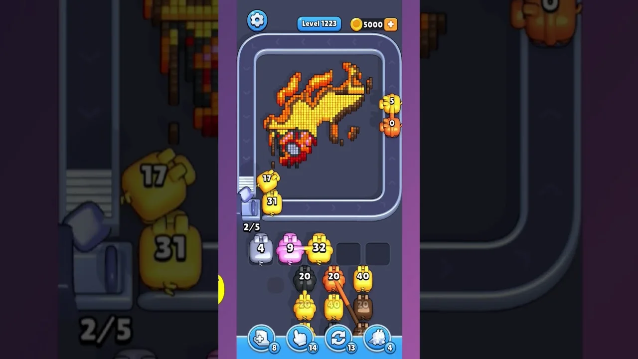 Pixel Flow Level 1223 grid layout and solution screenshot