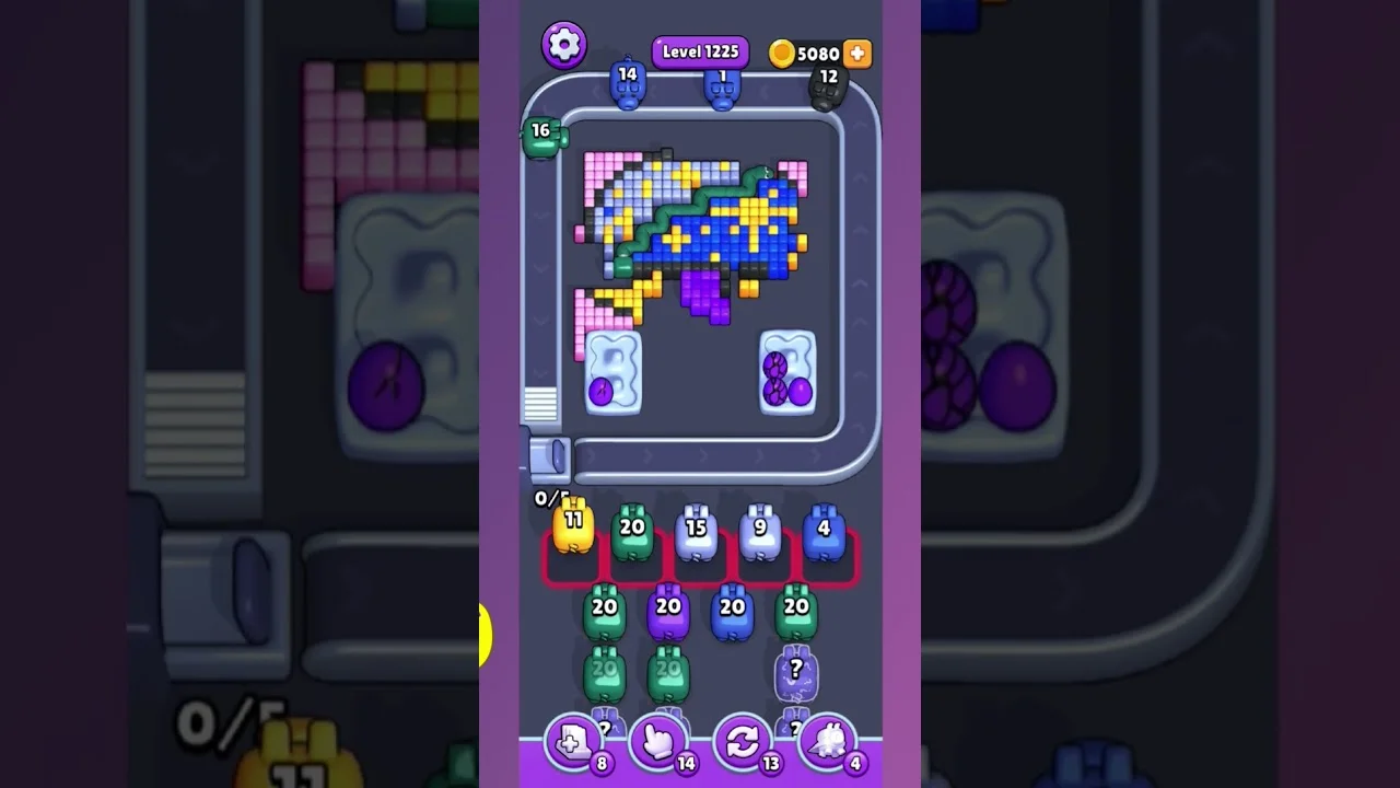 Pixel Flow Level 1225 grid layout and solution screenshot