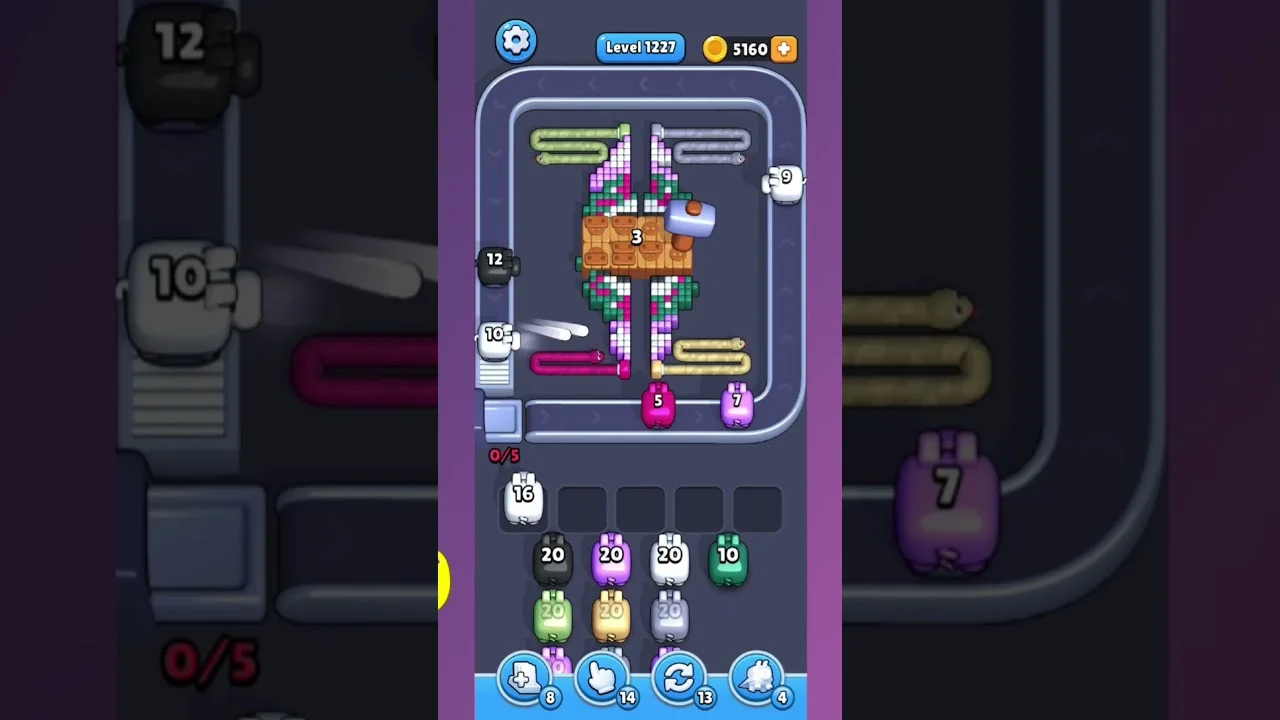 Pixel Flow Level 1227 grid layout and solution screenshot
