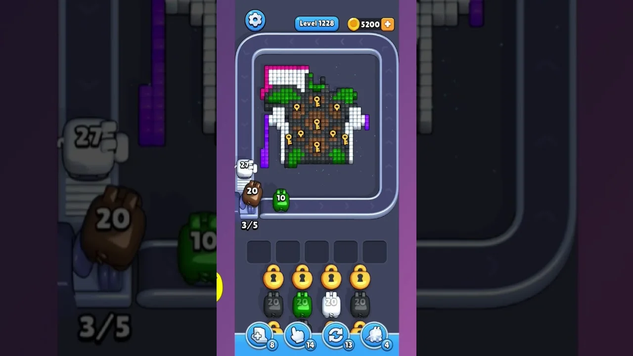 Pixel Flow Level 1228 grid layout and solution screenshot