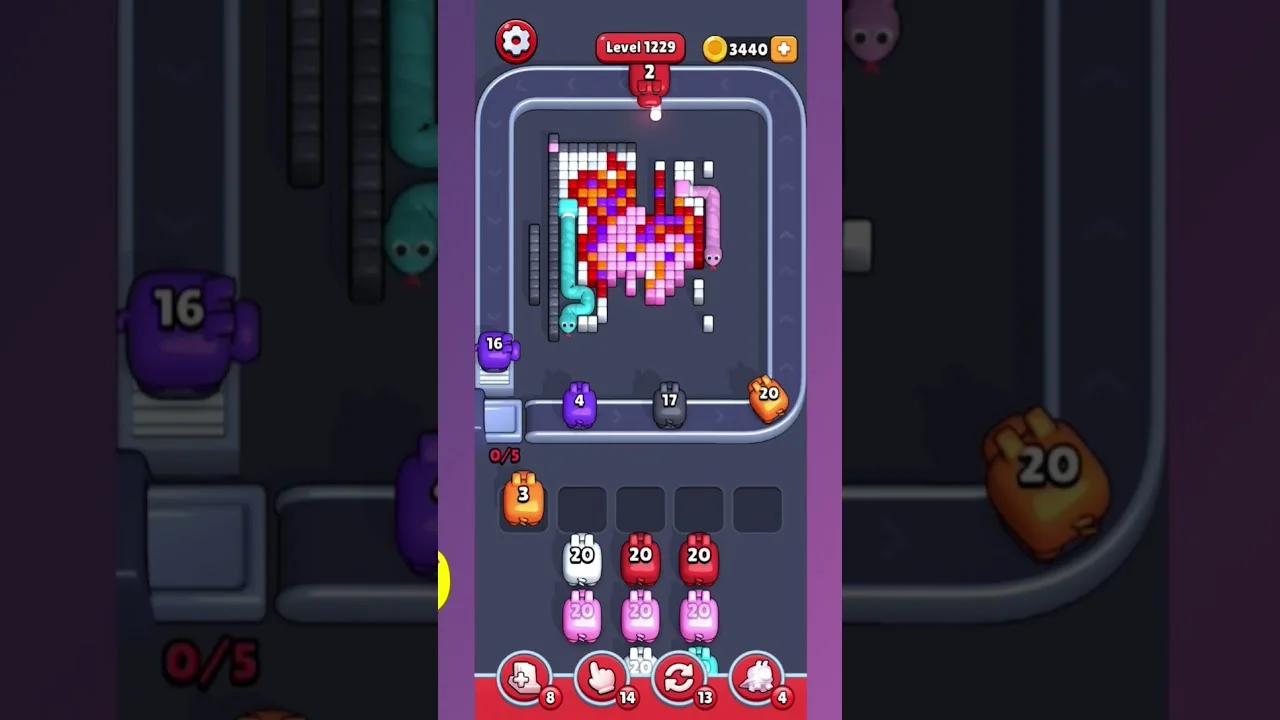 Pixel Flow Level 1229 grid layout and solution screenshot