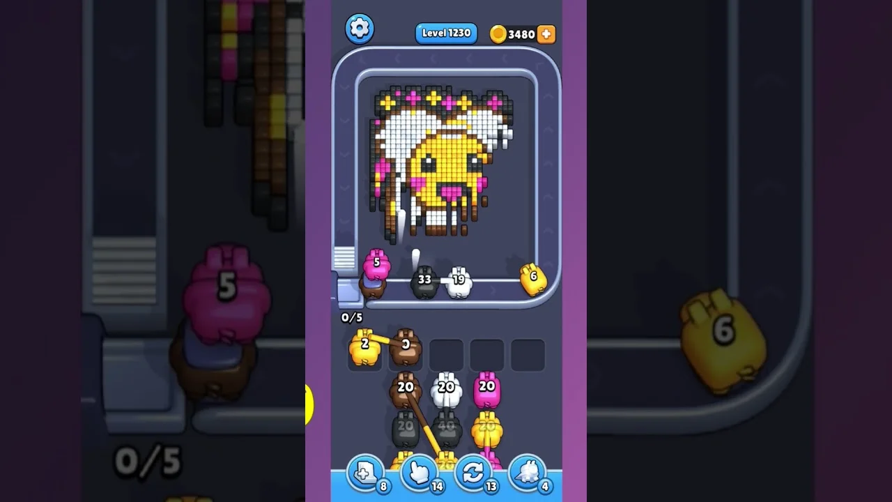Pixel Flow Level 1230 grid layout and solution screenshot