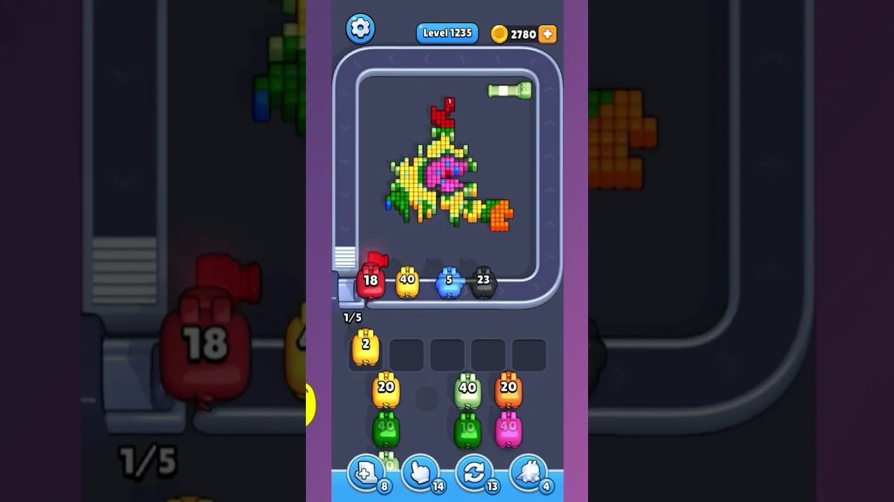 Pixel Flow Level 1235 grid layout and solution screenshot