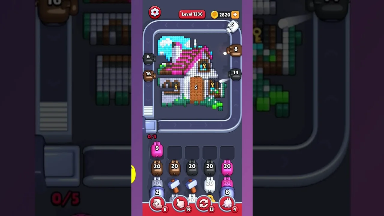 Pixel Flow Level 1236 grid layout and solution screenshot