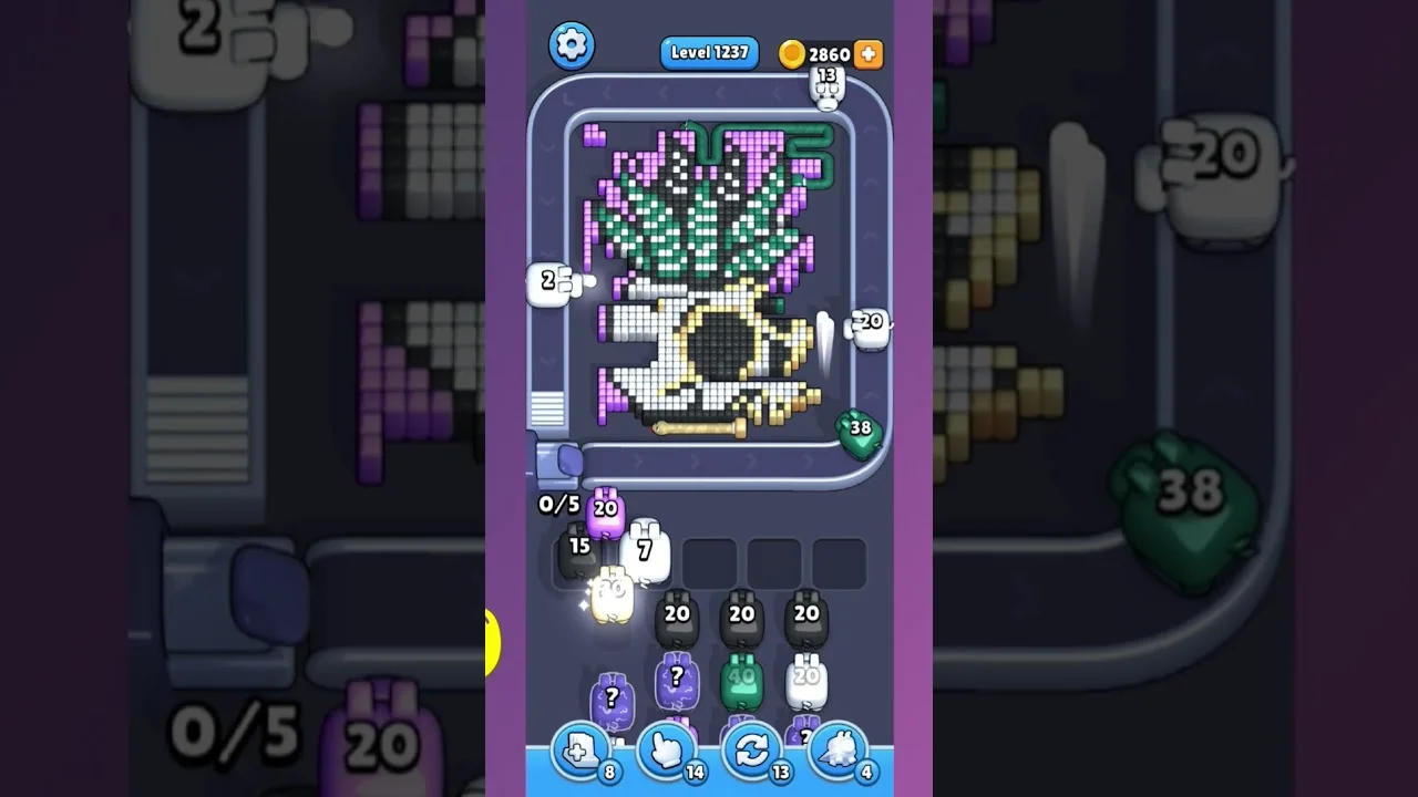 Pixel Flow Level 1237 grid layout and solution screenshot
