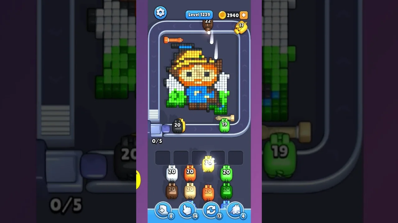 Pixel Flow Level 1239 grid layout and solution screenshot