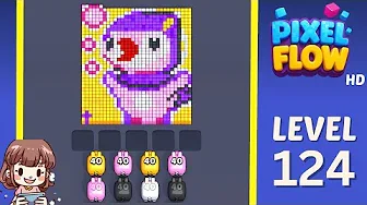 Pixel Flow Level 124 grid layout and solution screenshot