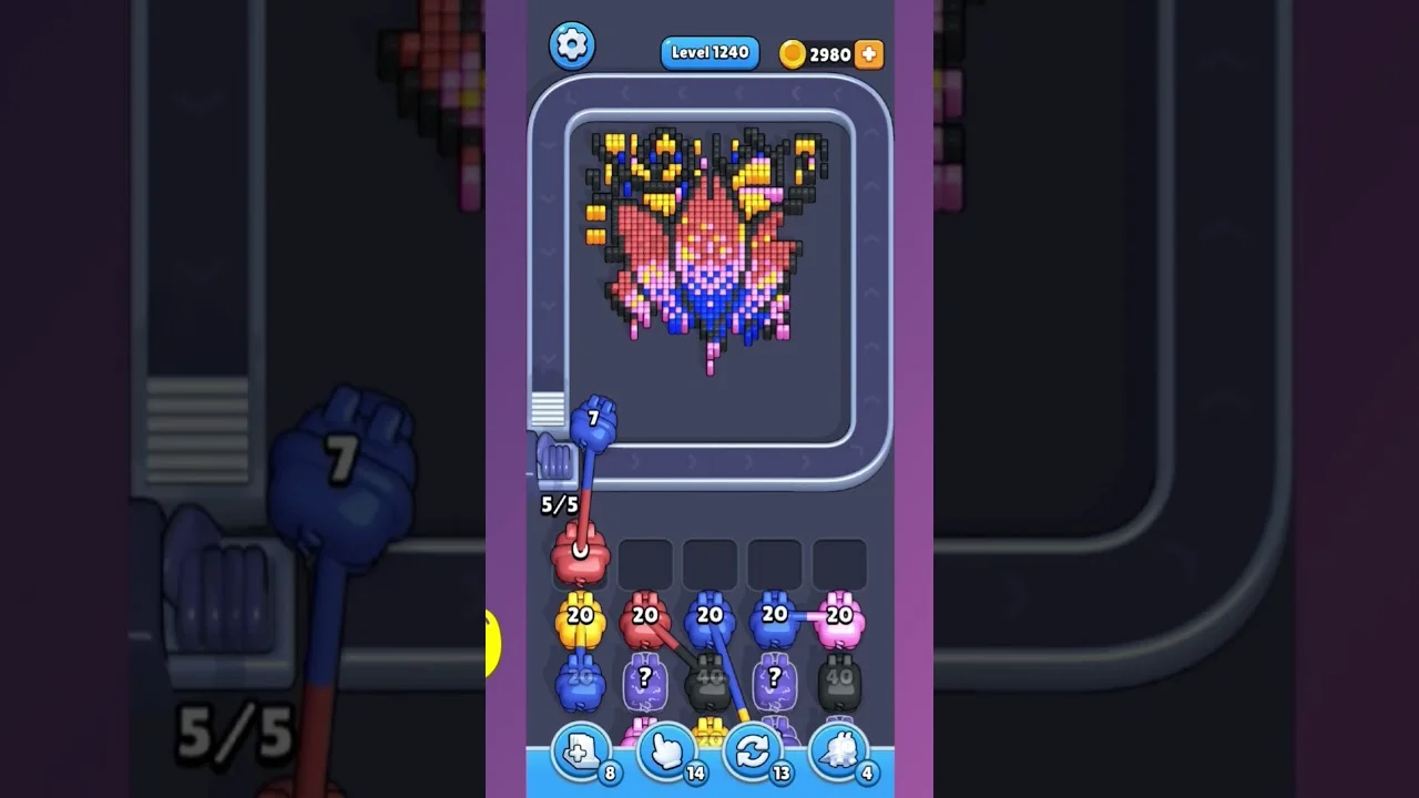 Pixel Flow Level 1240 grid layout and solution screenshot
