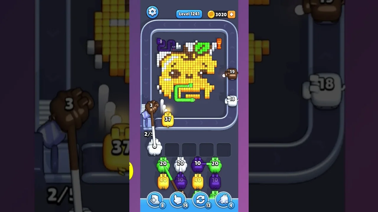 Pixel Flow Level 1241 grid layout and solution screenshot
