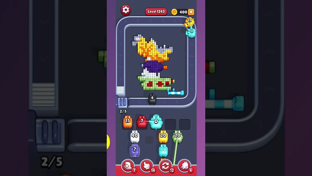 Pixel Flow Level 1243 grid layout and solution screenshot