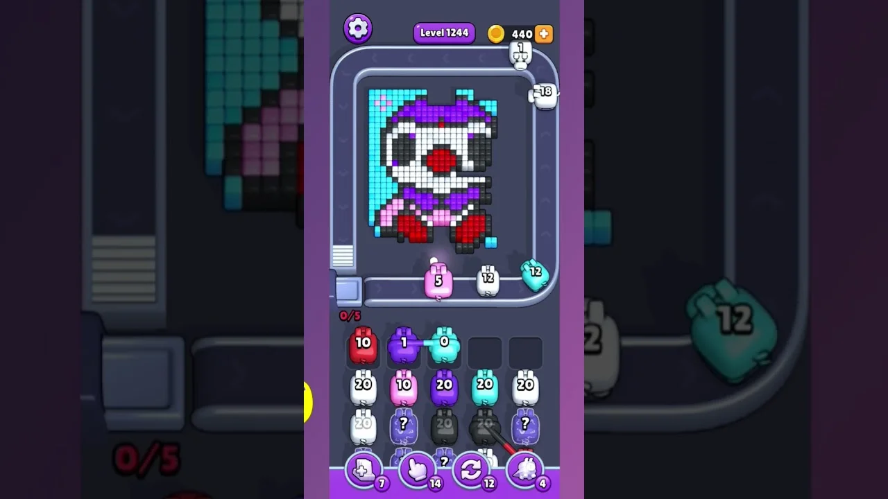 Pixel Flow Level 1244 grid layout and solution screenshot