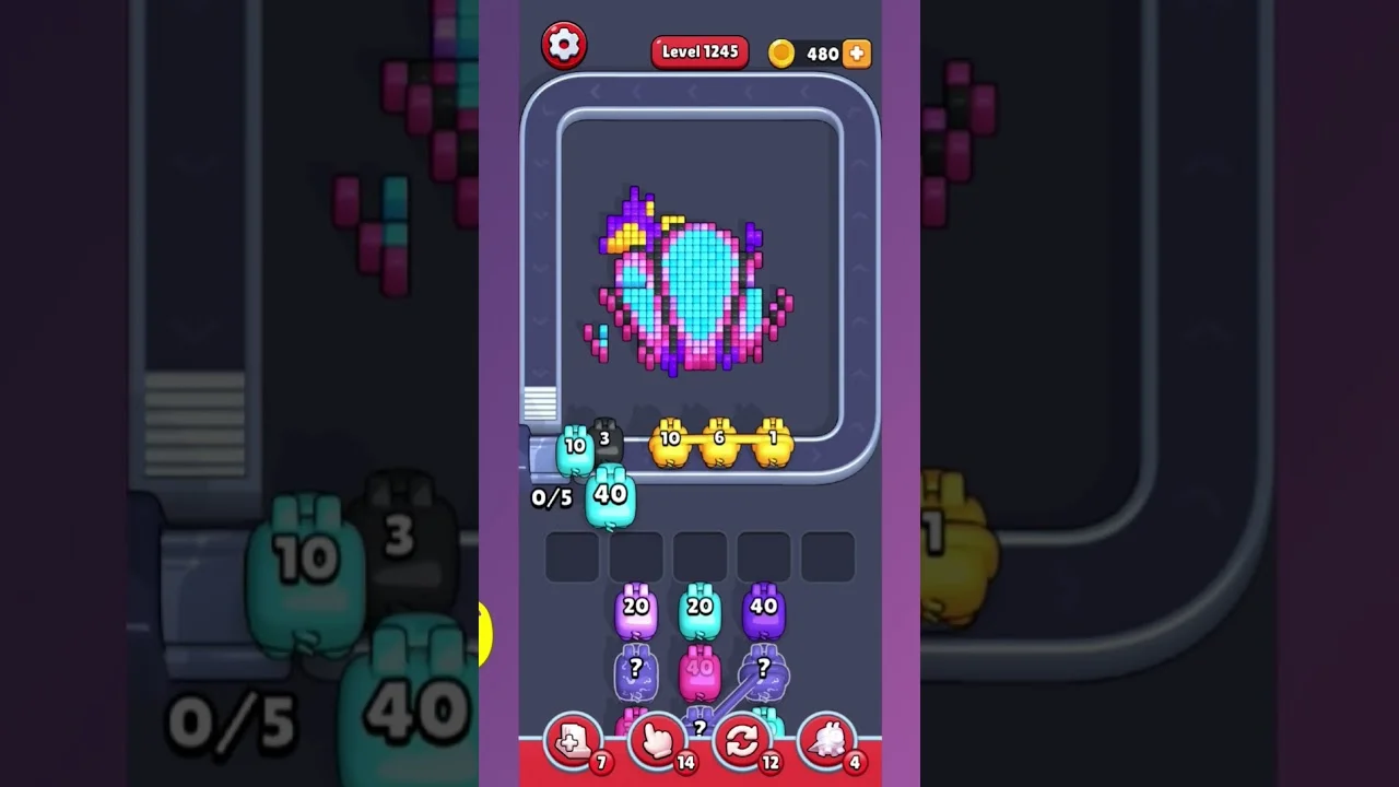 Pixel Flow Level 1245 grid layout and solution screenshot