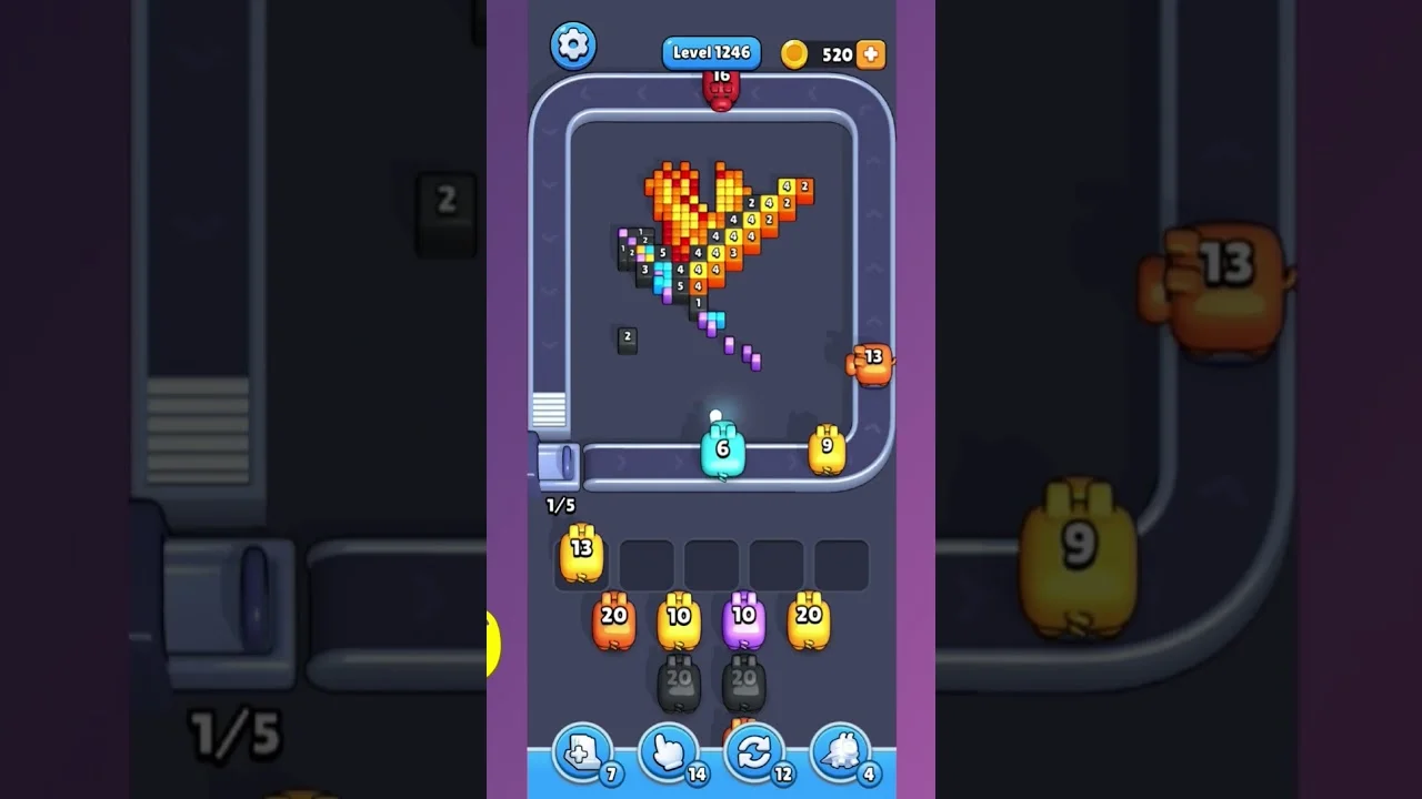 Pixel Flow Level 1246 grid layout and solution screenshot