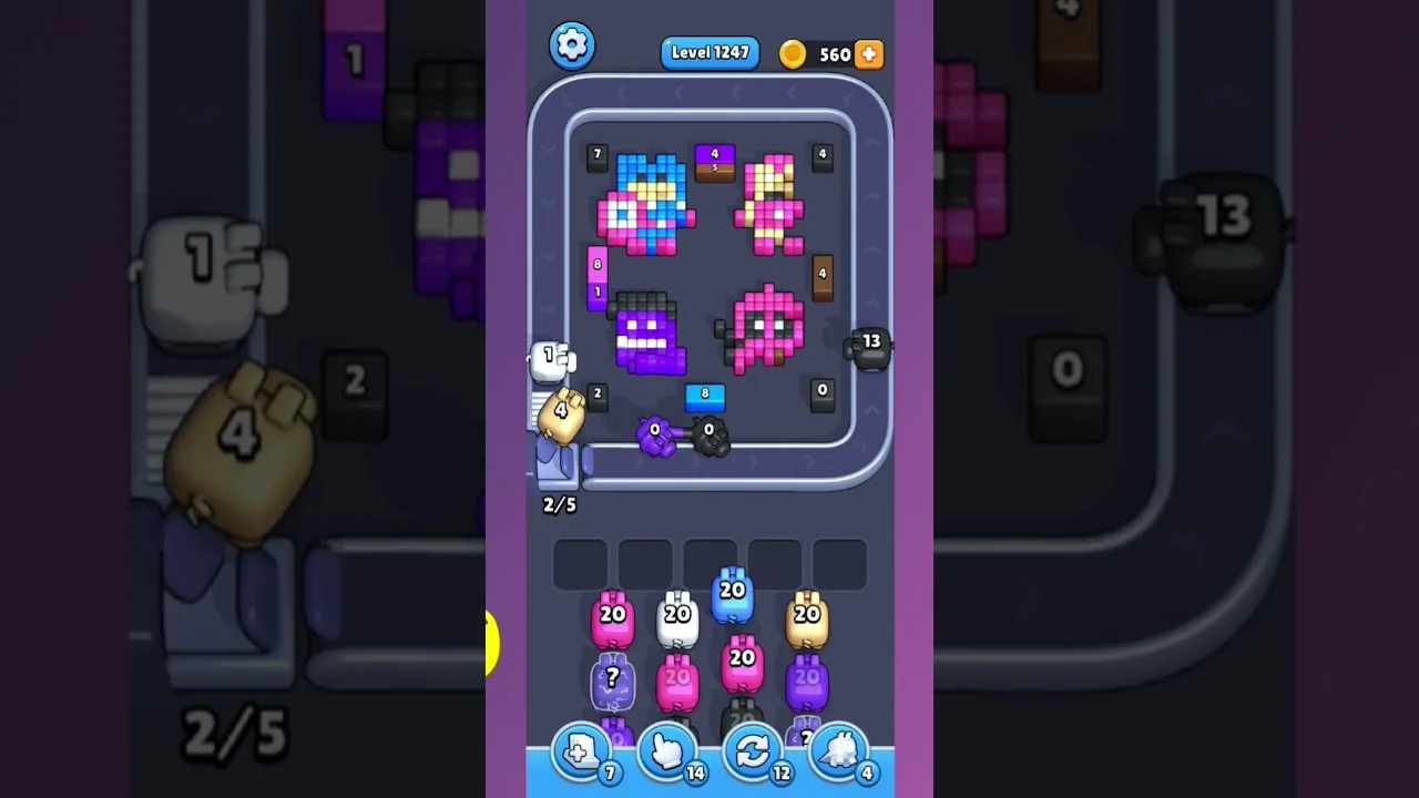 Pixel Flow Level 1247 grid layout and solution screenshot