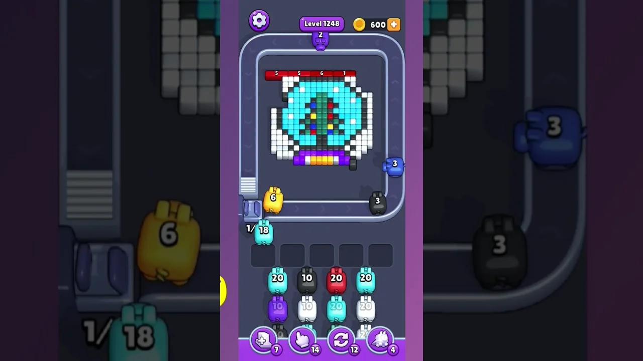 Pixel Flow Level 1248 grid layout and solution screenshot