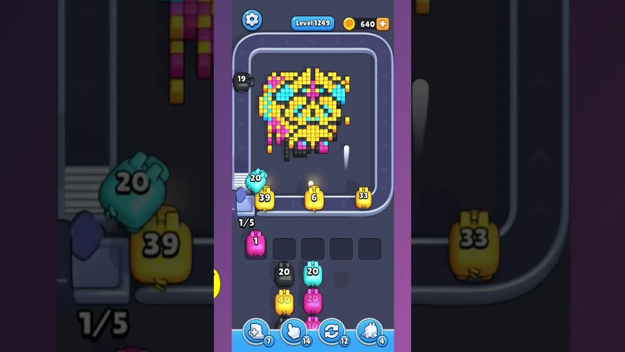 Pixel Flow Level 1249 grid layout and solution screenshot