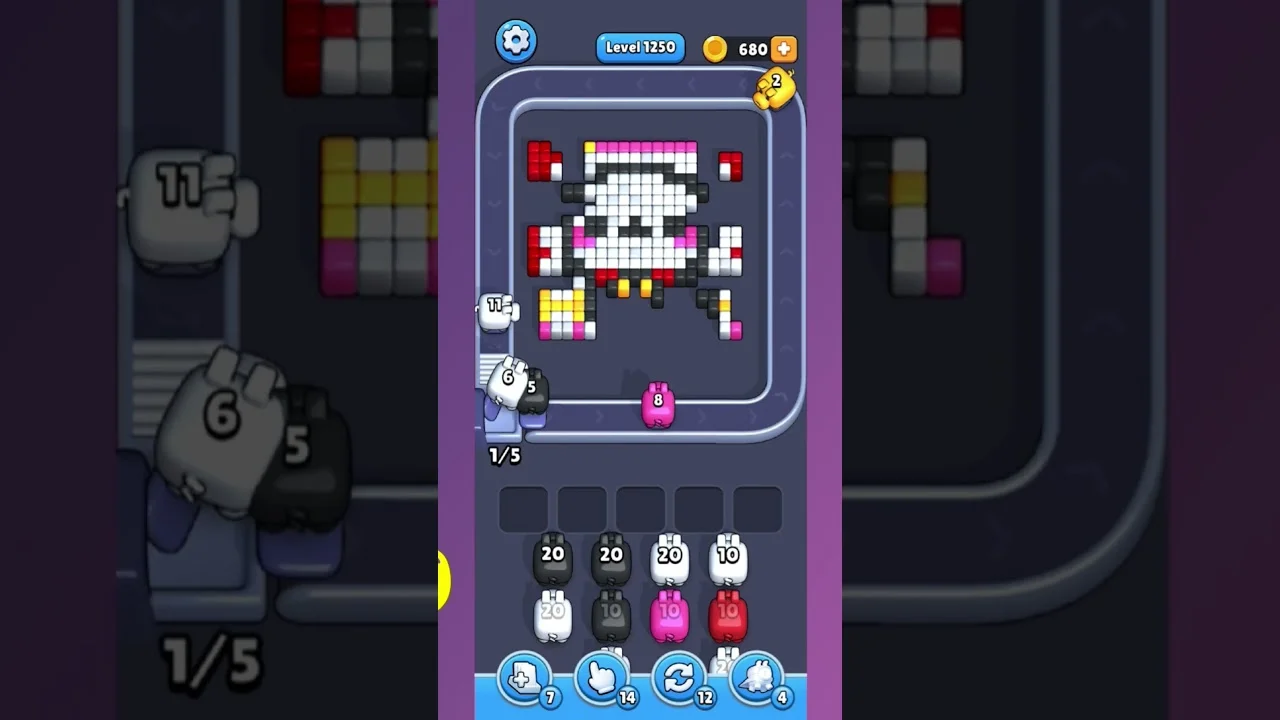 Pixel Flow Level 1250 grid layout and solution screenshot
