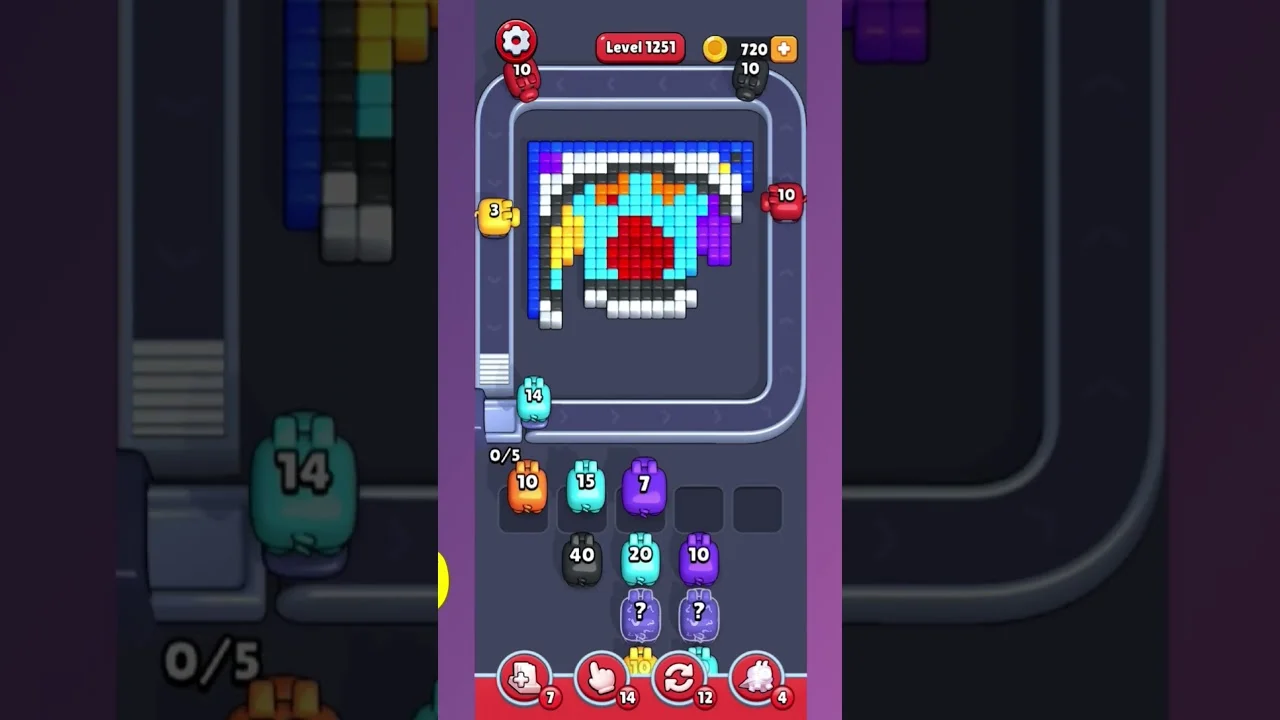 Pixel Flow Level 1251 grid layout and solution screenshot