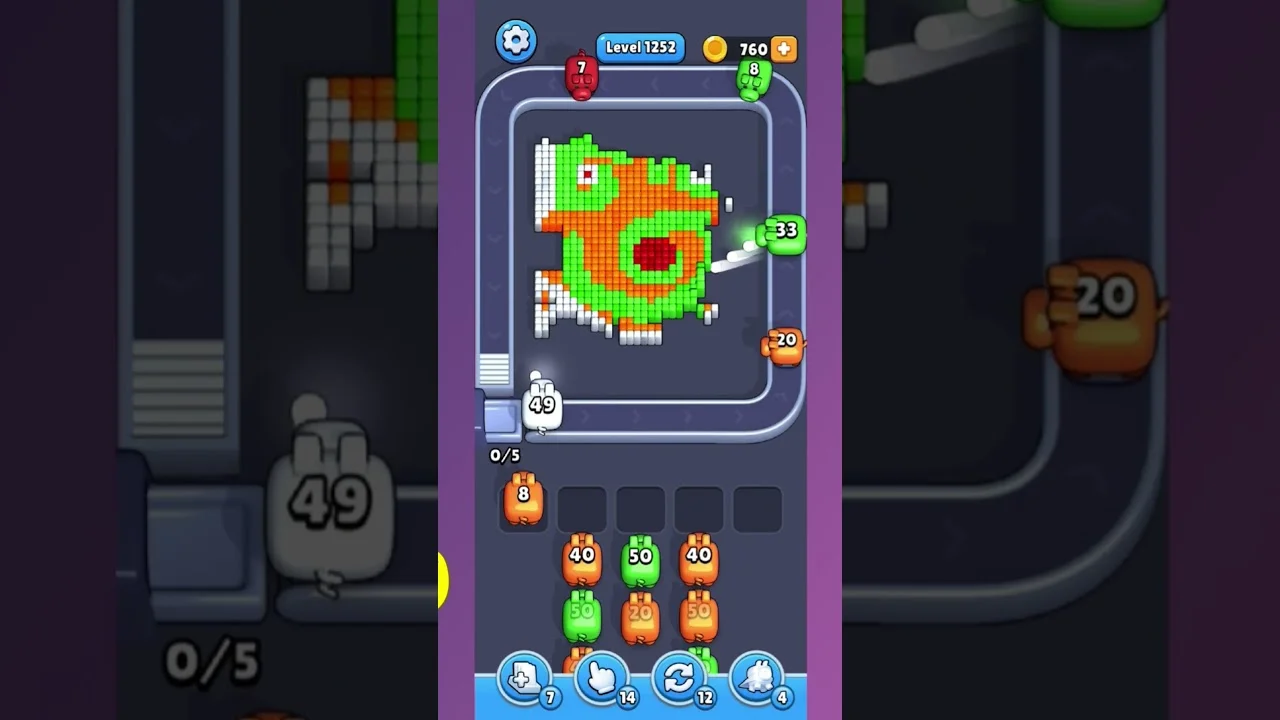 Pixel Flow Level 1252 grid layout and solution screenshot