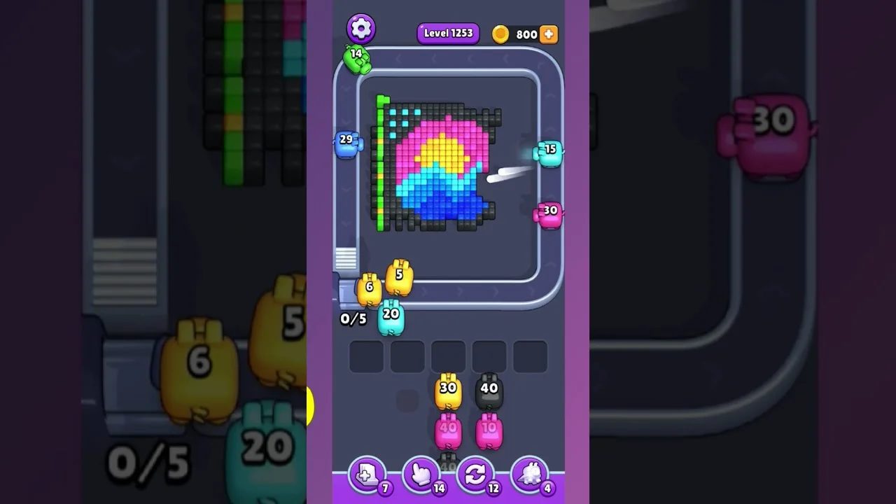 Pixel Flow Level 1253 grid layout and solution screenshot