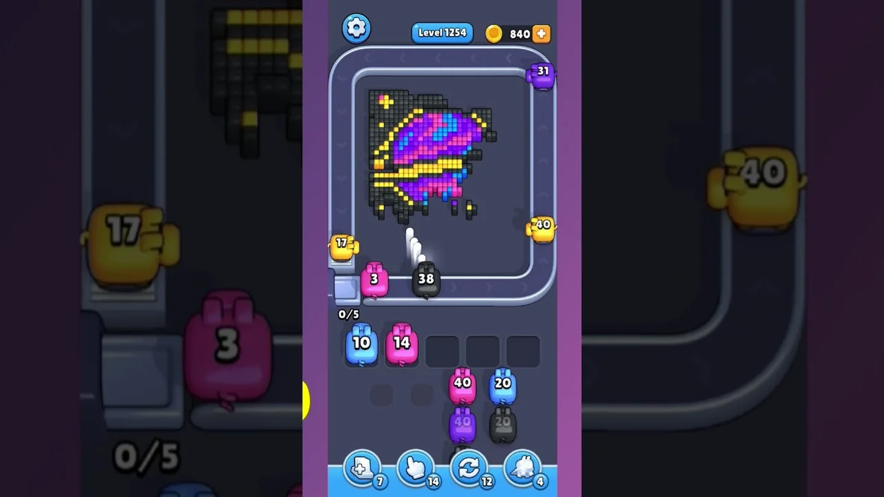 Pixel Flow Level 1254 grid layout and solution screenshot