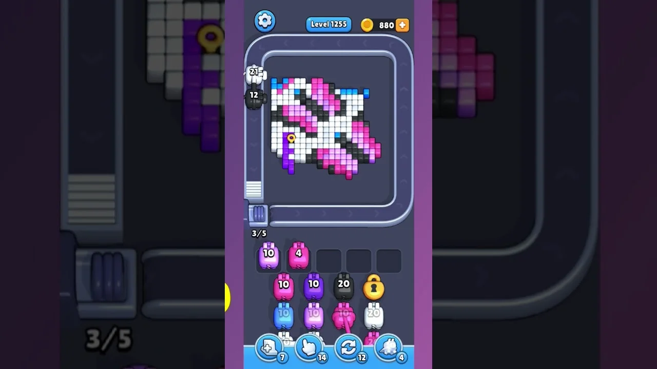 Pixel Flow Level 1255 grid layout and solution screenshot