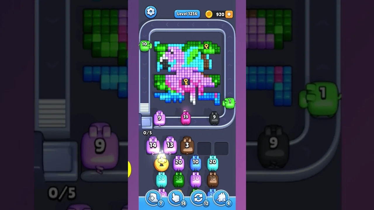 Pixel Flow Level 1256 grid layout and solution screenshot