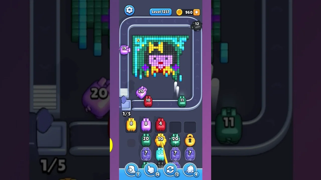 Pixel Flow Level 1257 grid layout and solution screenshot