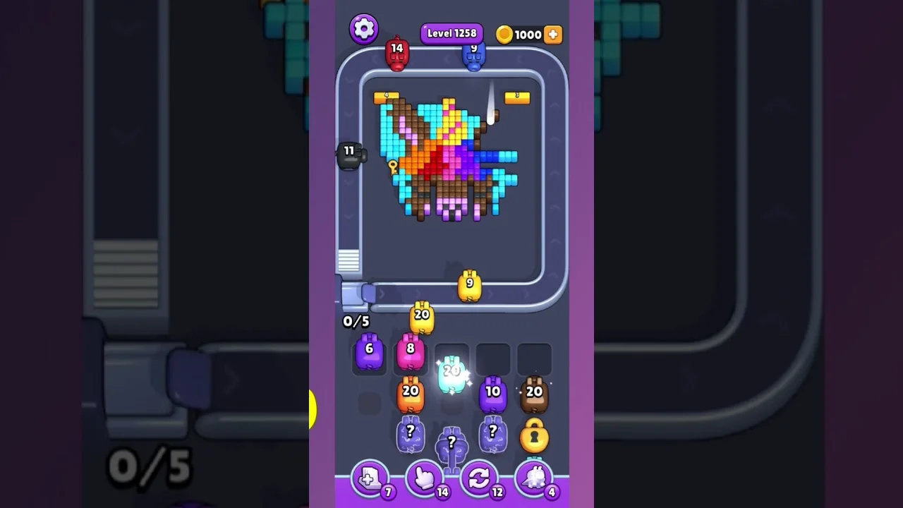 Pixel Flow Level 1258 grid layout and solution screenshot