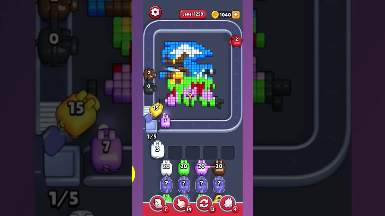 Pixel Flow Level 1259 grid layout and solution screenshot