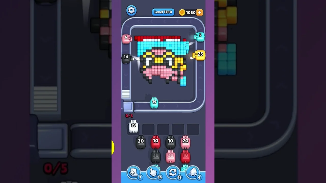 Pixel Flow Level 1260 grid layout and solution screenshot