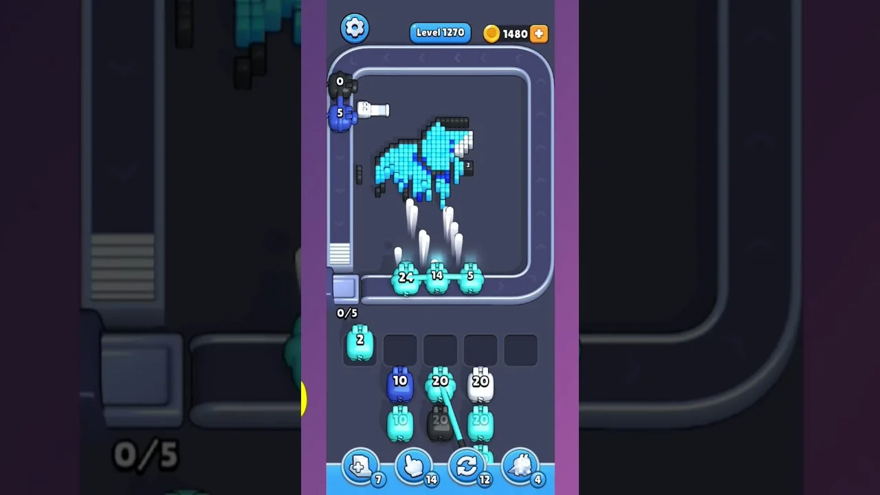 Pixel Flow Level 1261 grid layout and solution screenshot