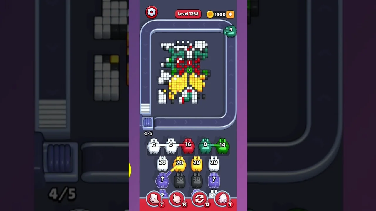 Pixel Flow Level 1263 grid layout and solution screenshot