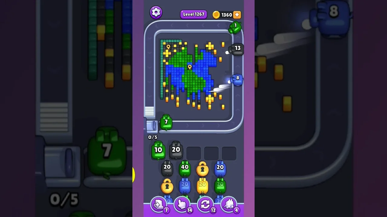 Pixel Flow Level 1264 grid layout and solution screenshot