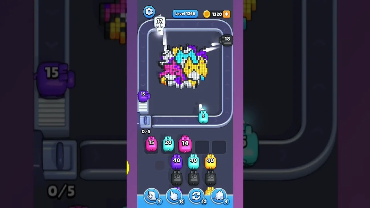 Pixel Flow Level 1265 grid layout and solution screenshot