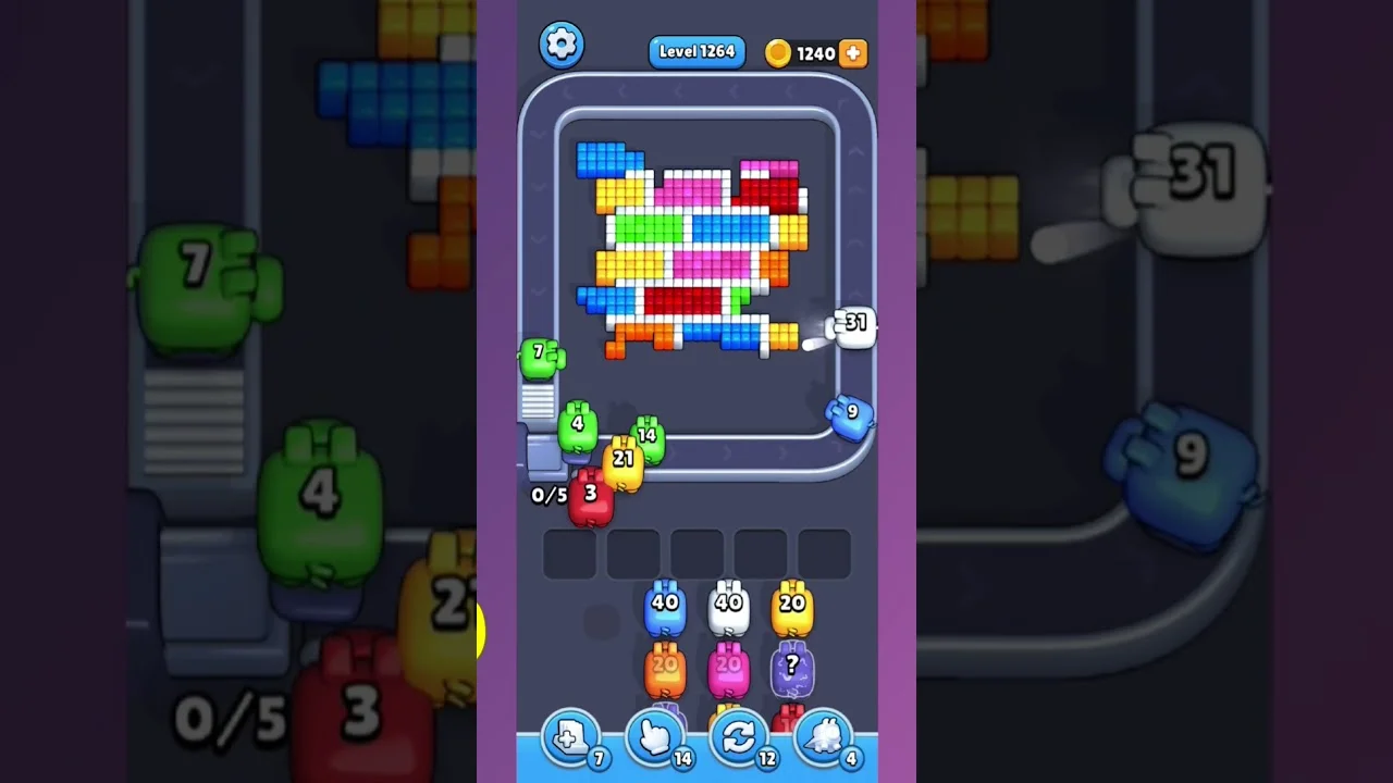 Pixel Flow Level 1267 grid layout and solution screenshot