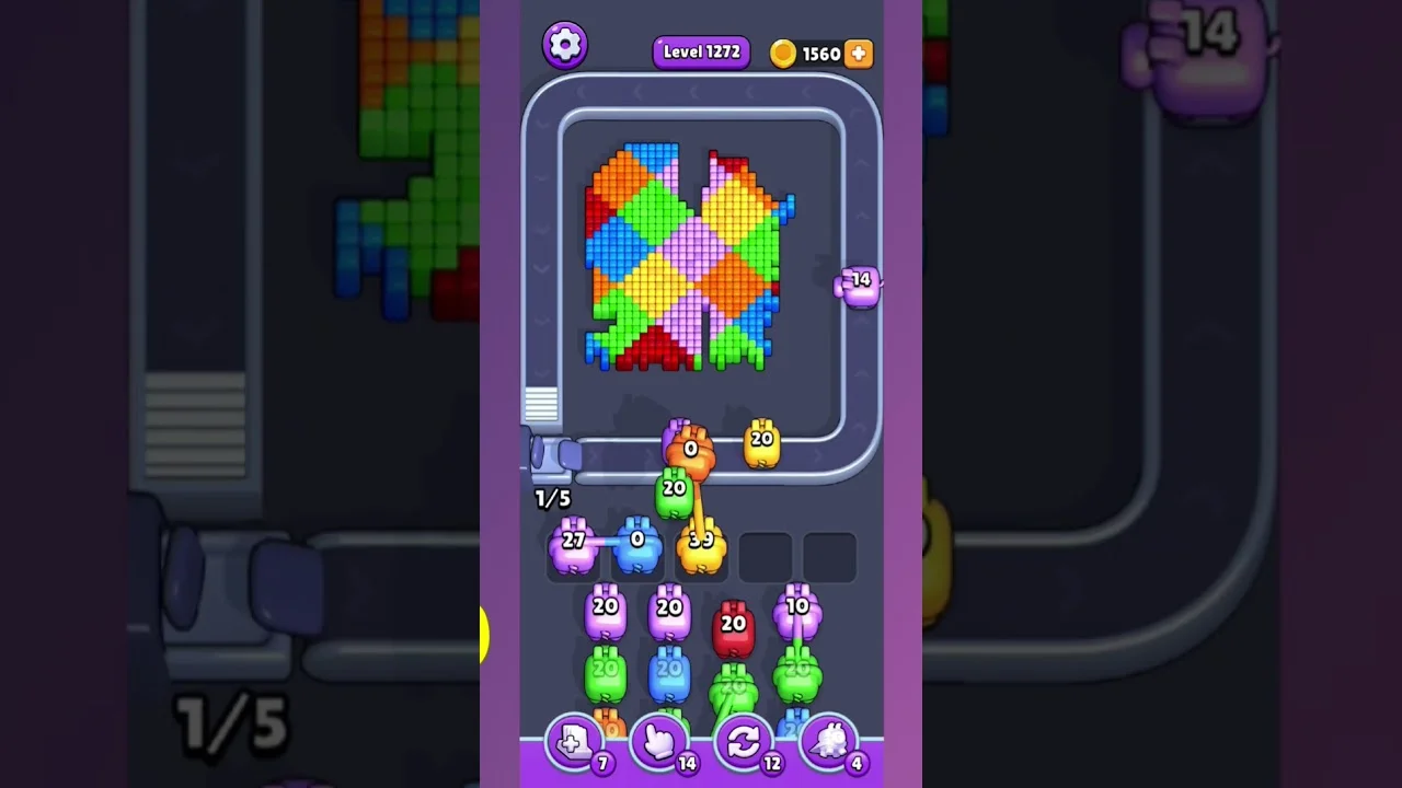 Pixel Flow Level 1272 grid layout and solution screenshot