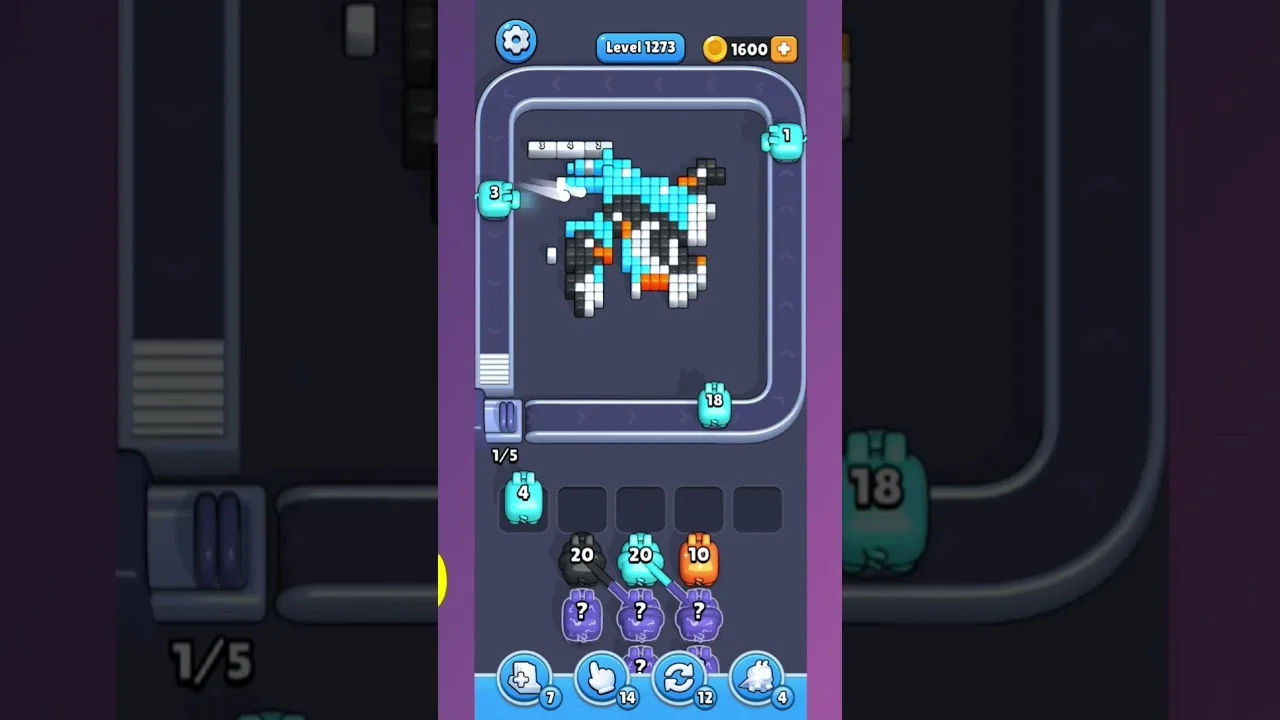 Pixel Flow Level 1273 grid layout and solution screenshot