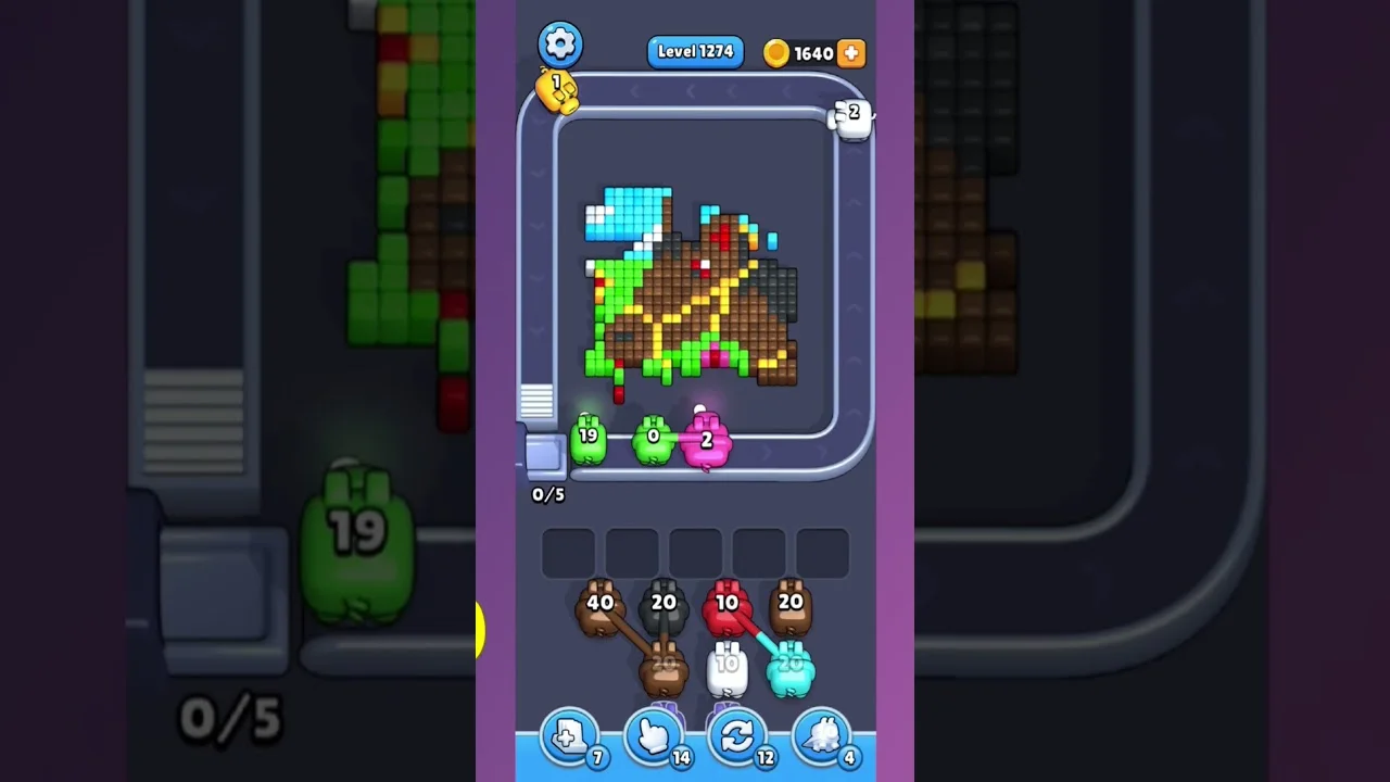 Pixel Flow Level 1274 grid layout and solution screenshot