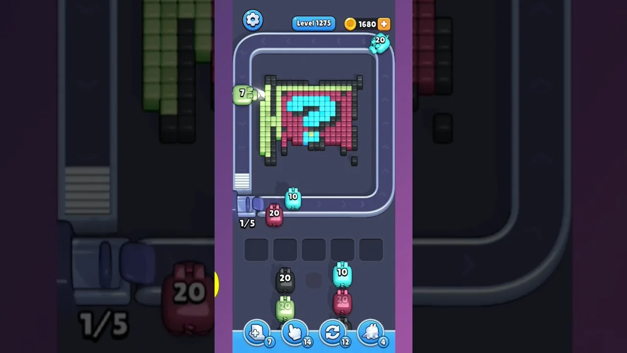 Pixel Flow Level 1275 grid layout and solution screenshot