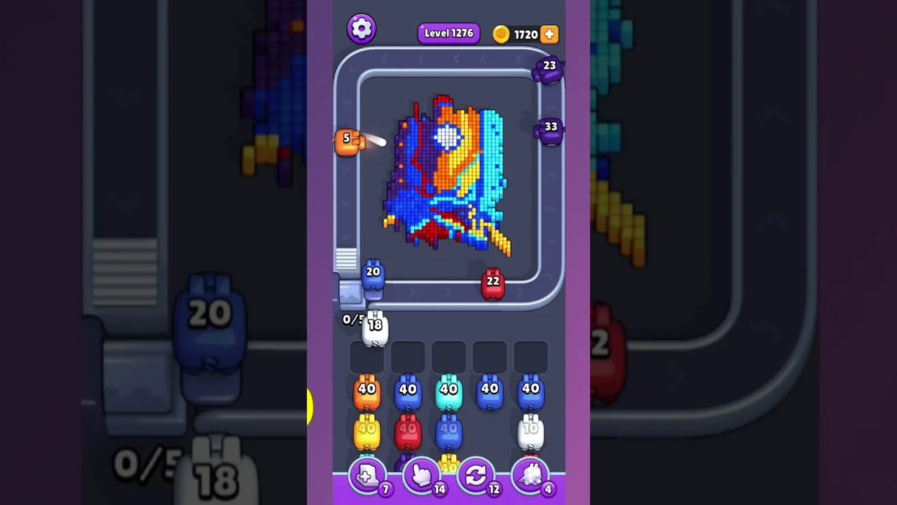 Pixel Flow Level 1276 grid layout and solution screenshot