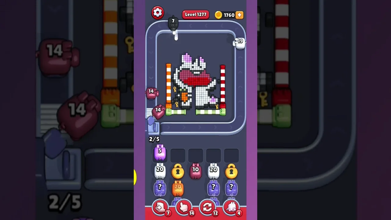 Pixel Flow Level 1277 grid layout and solution screenshot